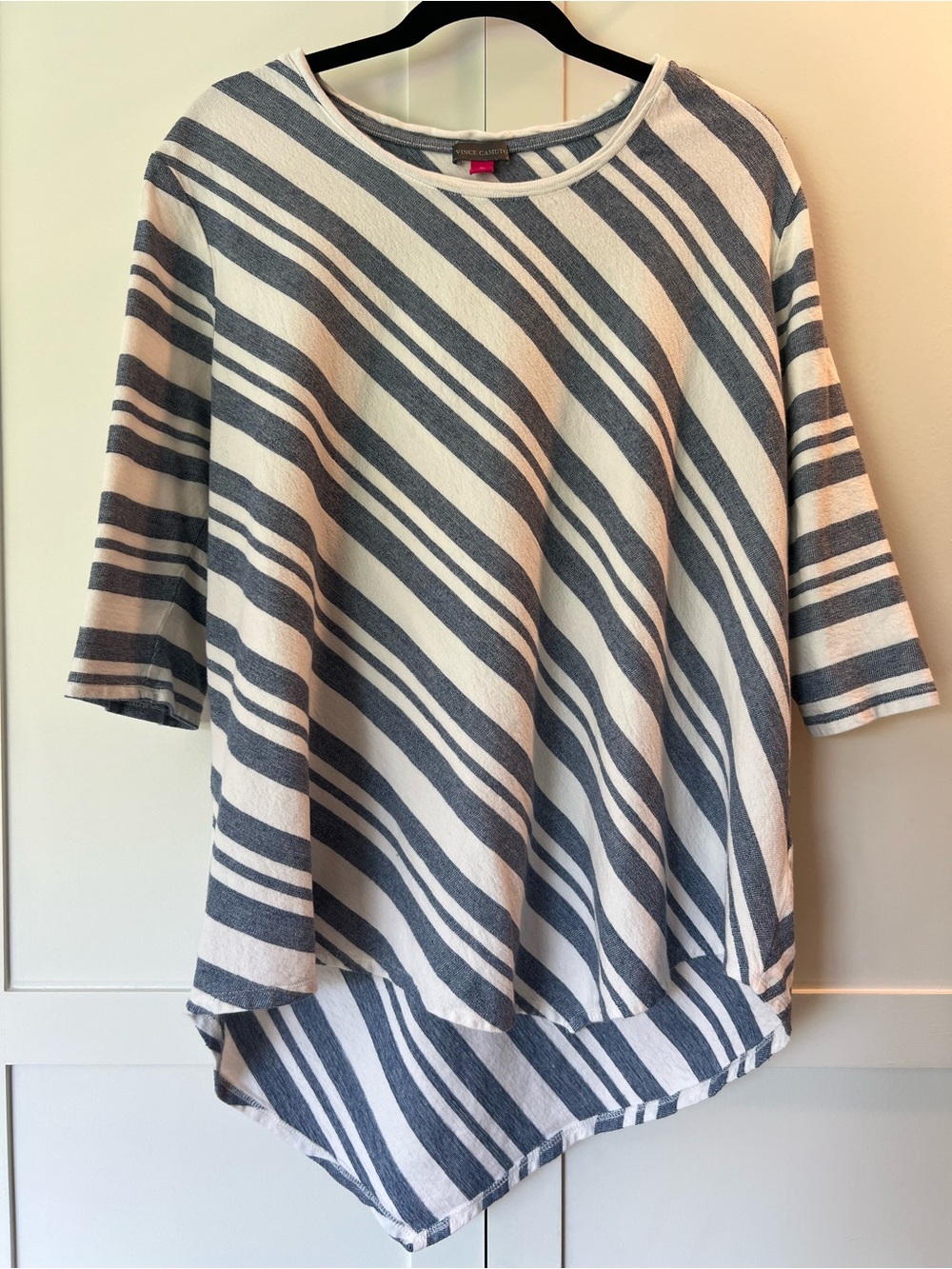 Vince Camuto Cotton Blend Striped Asymmetrical Lightweight‎ Top Size 2X